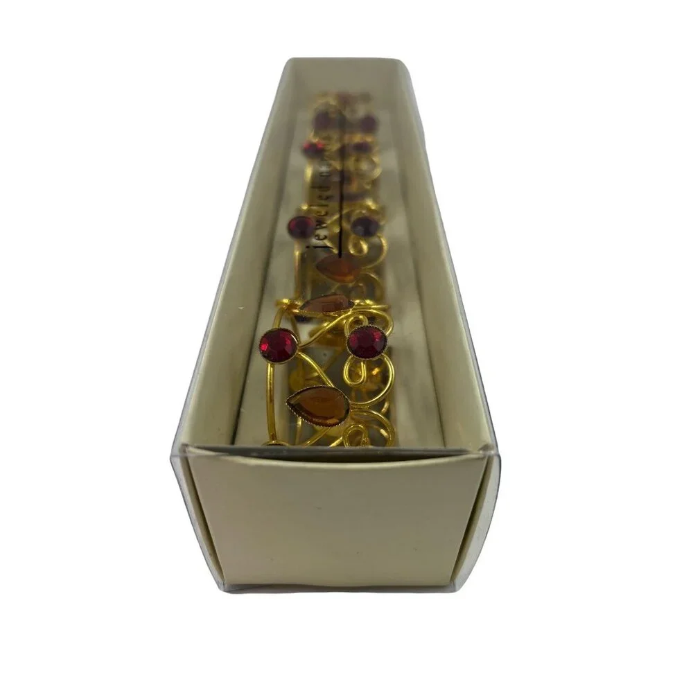 Pier One Imports  Napkin Rings Gold Tone Red And Amber Jeweled Set Of 4 Boho‎